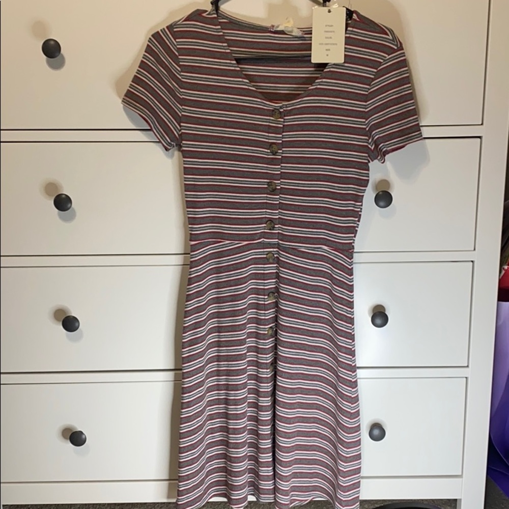 Gray,red, and white stripped dress (NEW)